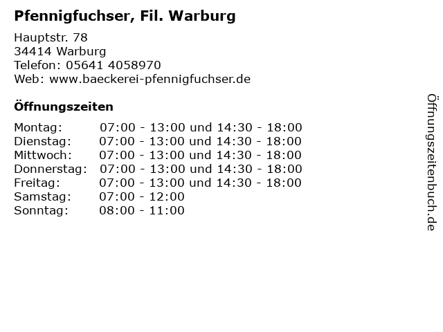 Pfennigfuchser, Fil. Warburg in Warburg: Adresse und Öffnungszeiten