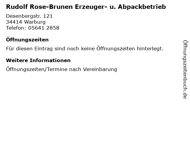 Rudolf Rose-Brunen Erzeuger- u. Abpackbetrieb in Warburg: Adresse und Öffnungszeiten