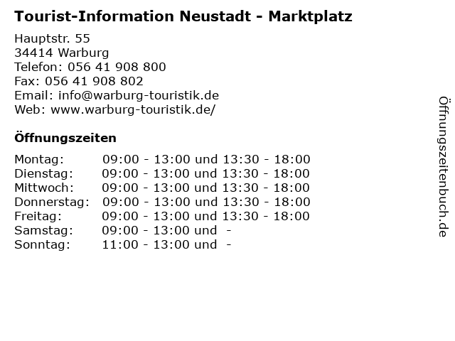 Tourist-Information Neustadt - Marktplatz in Warburg: Adresse und Öffnungszeiten