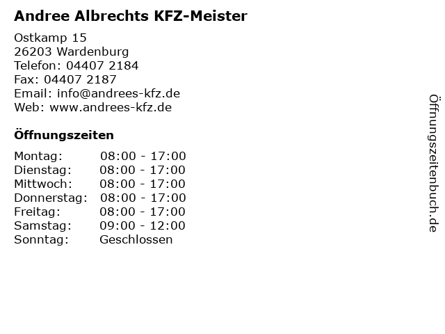 Andree Albrechts KFZ-Meister in Wardenburg: Adresse und Öffnungszeiten