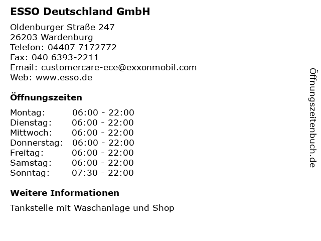 ESSO Deutschland GmbH in Wardenburg: Adresse und Öffnungszeiten