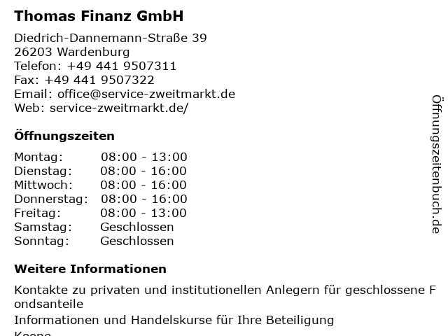 Thomas Finanz GmbH in Wardenburg: Adresse und Öffnungszeiten