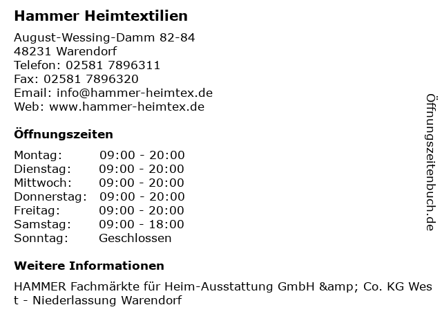 Hammer Heimtextilien in Warendorf: Adresse und Öffnungszeiten