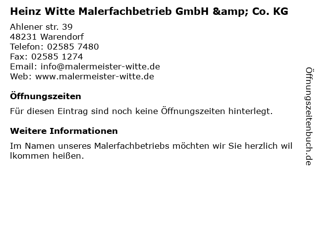 Heinz Witte Malerfachbetrieb GmbH & Co. KG in Warendorf: Adresse und Öffnungszeiten
