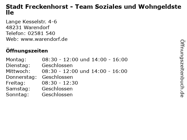 Stadt Freckenhorst - Team Soziales und Wohngeldstelle in Warendorf: Adresse und Öffnungszeiten