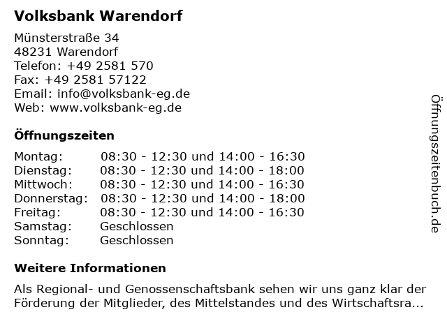 Volksbank Warendorf in Warendorf: Adresse und Öffnungszeiten