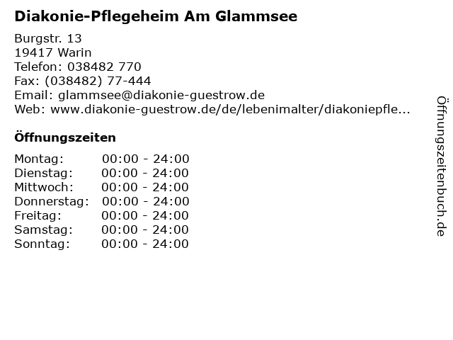 Diakonie-Pflegeheim Am Glammsee in Warin: Adresse und Öffnungszeiten