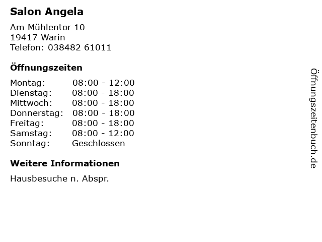 Salon Angela in Warin: Adresse und Öffnungszeiten