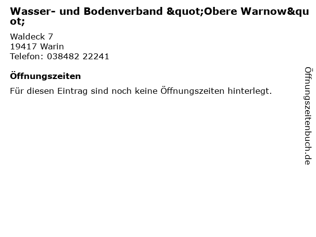 Wasser- und Bodenverband "Obere Warnow" in Warin: Adresse und Öffnungszeiten