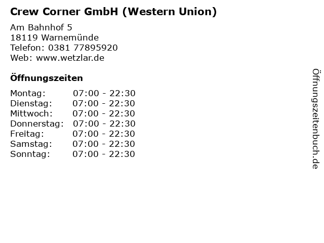 Crew Corner GmbH (Western Union) in Warnemünde: Adresse und Öffnungszeiten