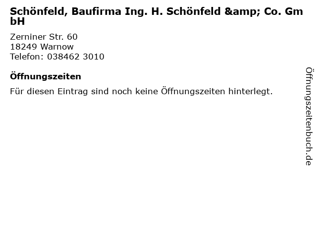 Schönfeld, Baufirma Ing. H. Schönfeld & Co. GmbH in Warnow: Adresse und Öffnungszeiten