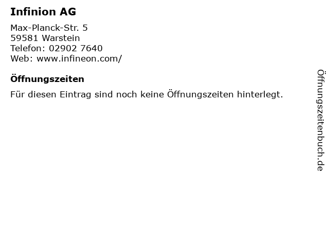 ᐅ Offnungszeiten Infinion Ag Max Planck Str 5 In Warstein