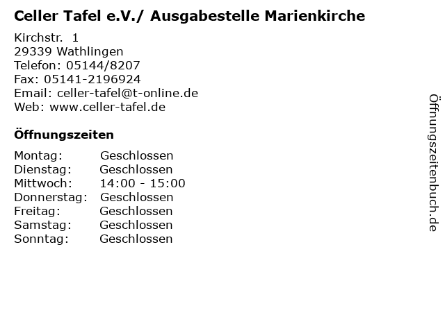 ᐅ Offnungszeiten Celler Tafel E V Ausgabestelle Marienkirche
