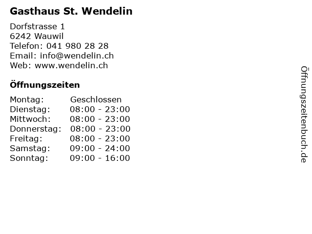 Gasthaus St. Wendelin in Wauwil: Adresse und Öffnungszeiten