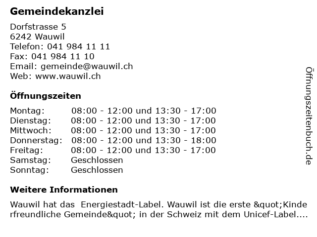 Gemeindekanzlei in Wauwil: Adresse und Öffnungszeiten