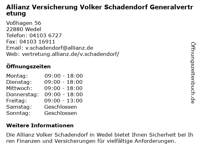 Allianz Volker Schadendorf in Wedel: Adresse und Öffnungszeiten