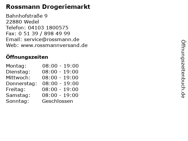 Rossmann Drogeriemarkt in Wedel: Adresse und Öffnungszeiten