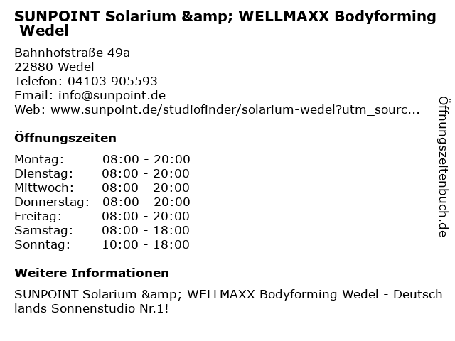 SUNPOINT Solarium & WELLMAXX Bodyforming Wedel in Wedel: Adresse und Öffnungszeiten