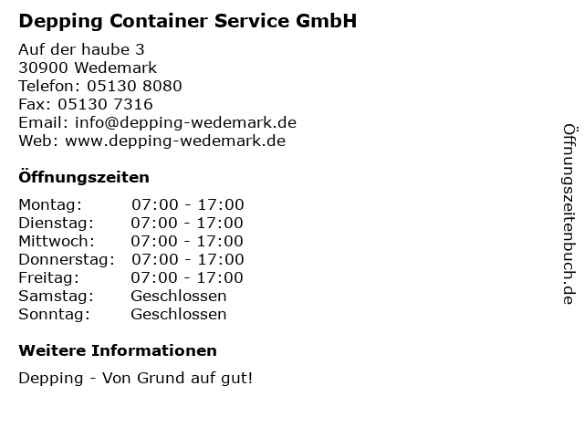 Depping Container Service GmbH in Wedemark: Adresse und Öffnungszeiten