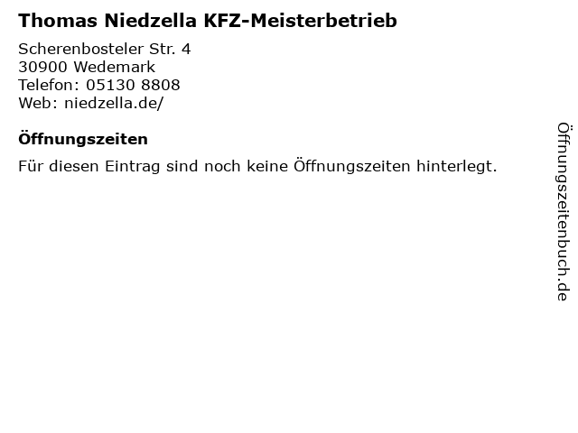 Thomas Niedzella KFZ-Meisterbetrieb in Wedemark: Adresse und Öffnungszeiten