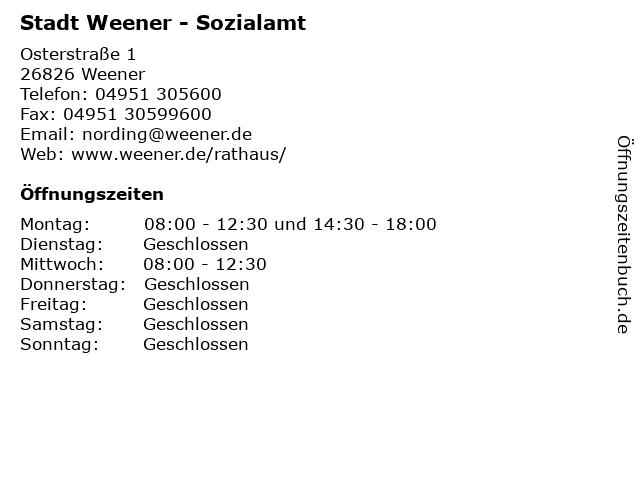 Stadt Weener - Sozialamt in Weener: Adresse und Öffnungszeiten