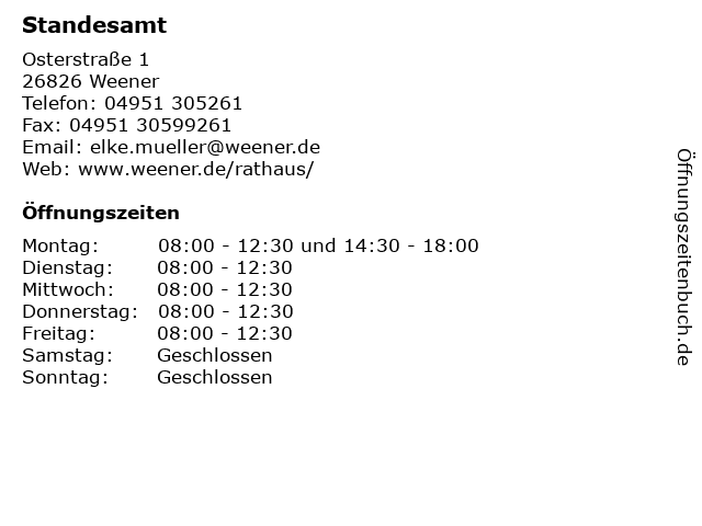 Standesamt in Weener: Adresse und Öffnungszeiten
