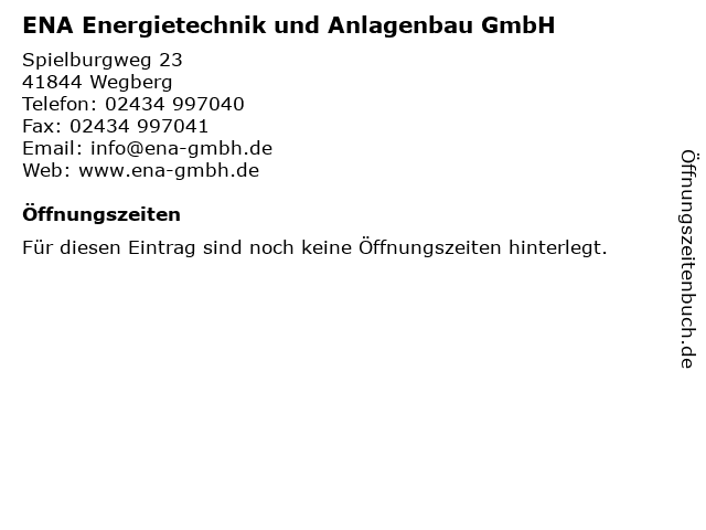 ENA Energietechnik und Anlagenbau GmbH in Wegberg: Adresse und Öffnungszeiten