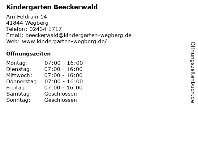Kindergarten Beeckerwald in Wegberg: Adresse und Öffnungszeiten