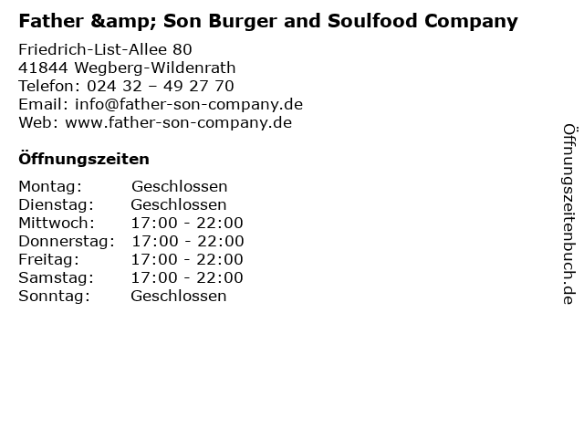 Father & Son Burger and Soulfood Company in Wegberg-Wildenrath: Adresse und Öffnungszeiten