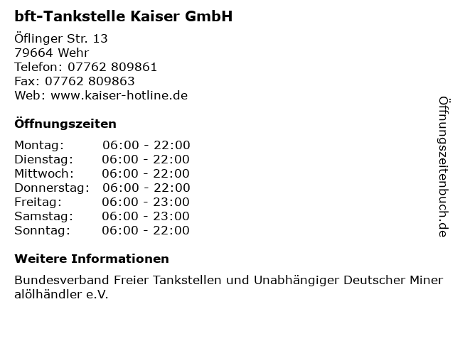 bft-Tankstelle Kaiser GmbH in Wehr: Adresse und Öffnungszeiten