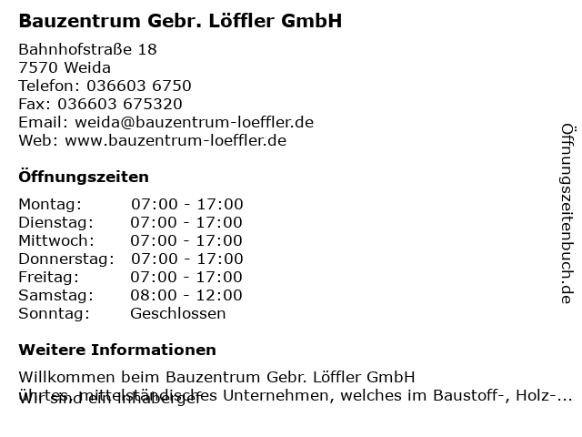 Bauzentrum Gebr. Löffler GmbH in Weida: Adresse und Öffnungszeiten