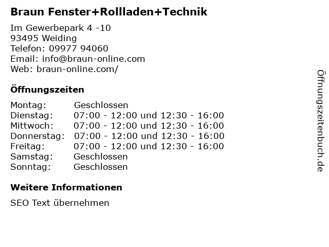 ᐅ Offnungszeiten Rolladen Im Gewerbepark 410 In Weiding