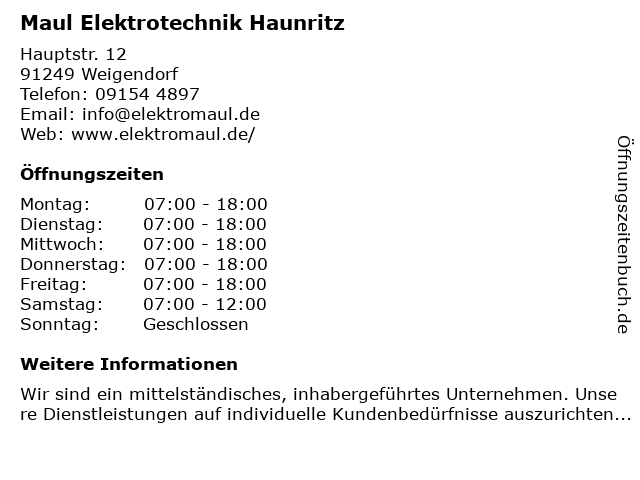 Maul Elektrotechnik Haunritz in Weigendorf: Adresse und Öffnungszeiten