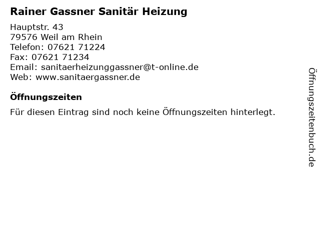 Rainer Gassner Sanitär Heizung in Weil am Rhein: Adresse und Öffnungszeiten