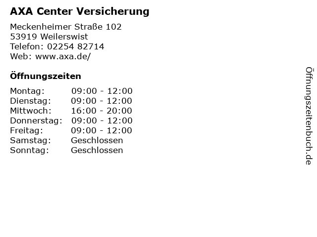 AXA Center Versicherung in Weilerswist: Adresse und Öffnungszeiten