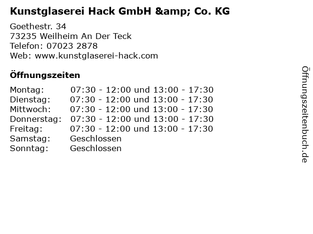 Kunstglaserei Hack GmbH & Co. KG in Weilheim An Der Teck: Adresse und Öffnungszeiten