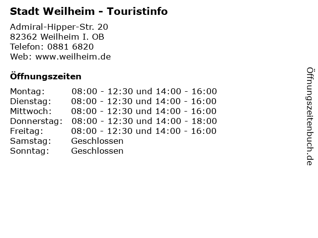 Stadt Weilheim - Touristinfo in Weilheim I. OB: Adresse und Öffnungszeiten