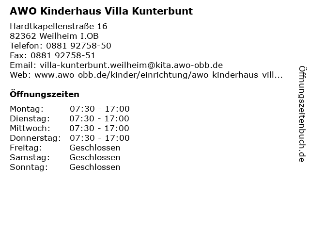 AWO Kinderhaus Villa Kunterbunt in Weilheim I.OB: Adresse und Öffnungszeiten