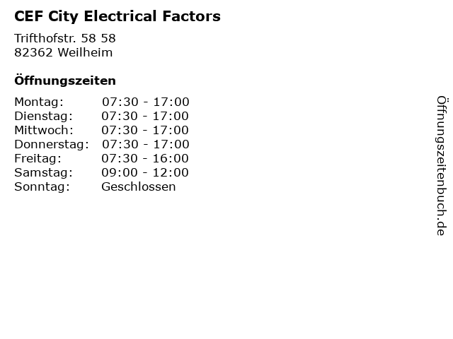 CEF City Electrical Factors in Weilheim: Adresse und Öffnungszeiten