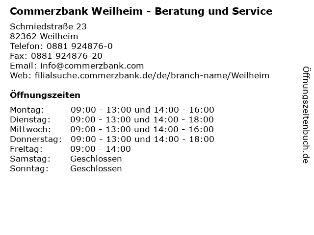 Commerzbank Weilheim - Beratung und Service in Weilheim: Adresse und Öffnungszeiten