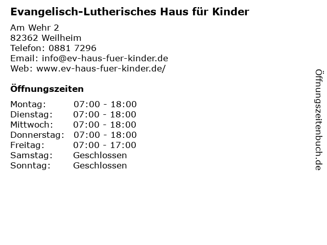 Evangelisch-Lutherisches Haus für Kinder in Weilheim: Adresse und Öffnungszeiten