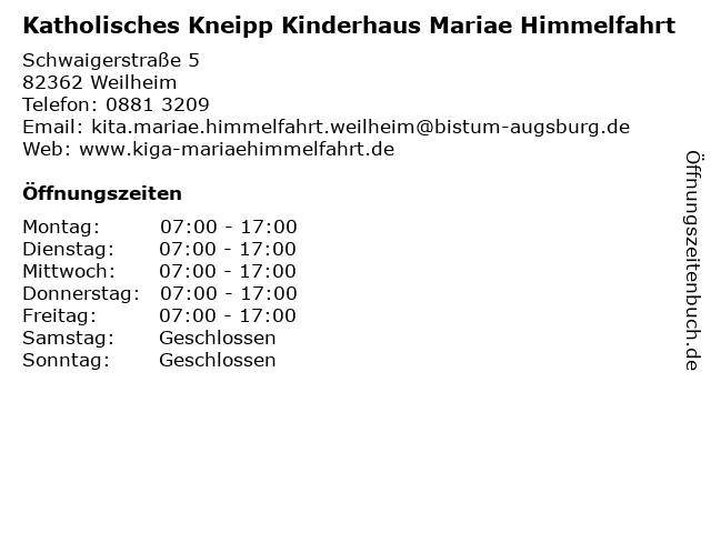 Katholisches Kneipp Kinderhaus Mariae Himmelfahrt in Weilheim: Adresse und Öffnungszeiten