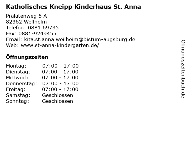 Katholisches Kneipp Kinderhaus St. Anna in Weilheim: Adresse und Öffnungszeiten