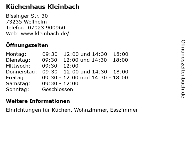 Küchenhaus Kleinbach in Weilheim: Adresse und Öffnungszeiten