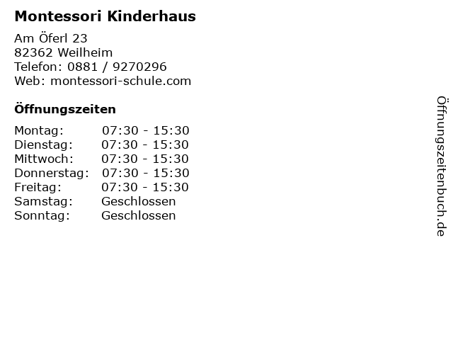 Montessori Kinderhaus in Weilheim: Adresse und Öffnungszeiten