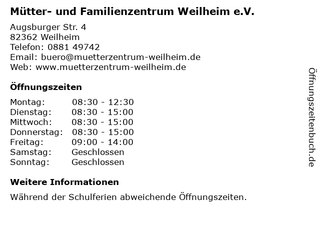 Mütter- und Familienzentrum Weilheim e.V. in Weilheim: Adresse und Öffnungszeiten