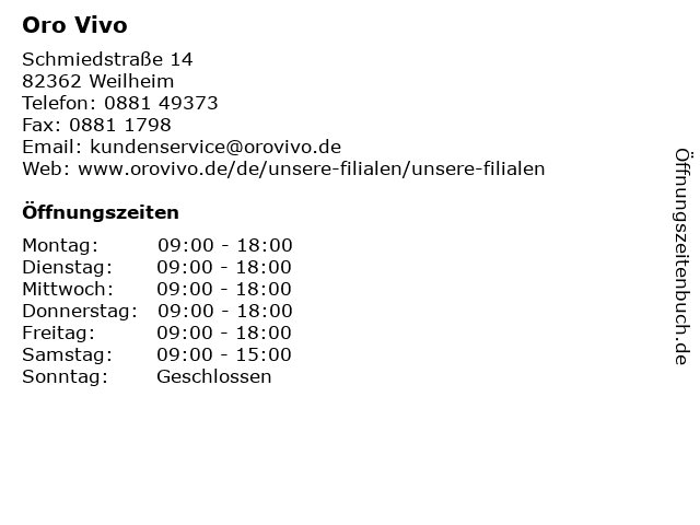 Oro Vivo in Weilheim: Adresse und Öffnungszeiten