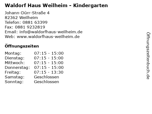 Waldorf Haus Weilheim - Kindergarten in Weilheim: Adresse und Öffnungszeiten