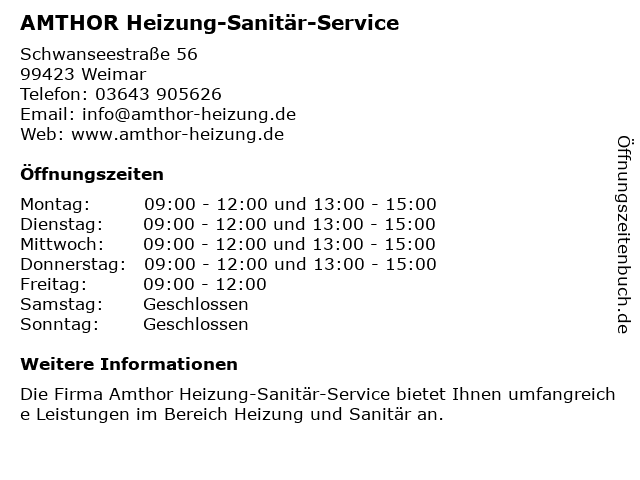 AMTHOR Heizung-Sanitär-Service in Weimar: Adresse und Öffnungszeiten