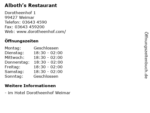 Alboth’s Restaurant in Weimar: Adresse und Öffnungszeiten
